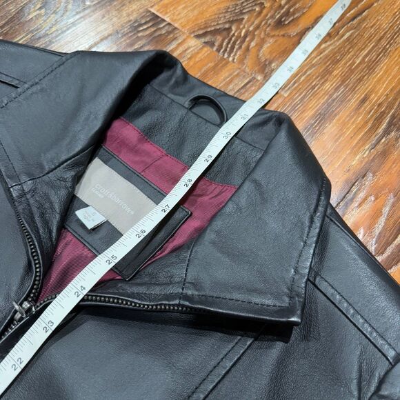Women's Size S Black Leather Jacket Zip / Tie Front Coat Small Croft & Barrow - Picture 5 of 7